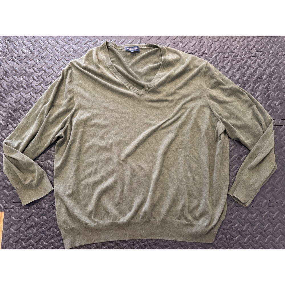 Brooks Brothers Sweater Mens 4XL Supima Cotton V Neck Olive Preppy Academia